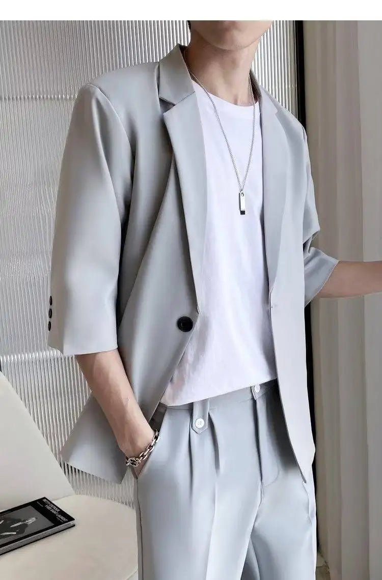 Summer Short Sleeved Blazer Men Fashion Social Mens Dress Jacket Korean Loose Casual Suit Jacket Mens Office Formal Blazer M-3XL
