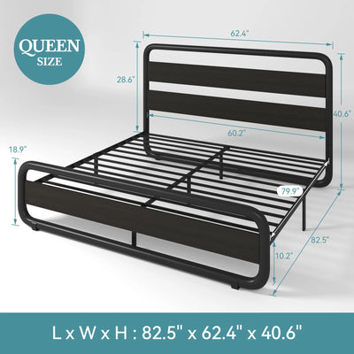 HOOMIC Metal Bed Frame with Curved Wooden Headboard & Footboard, Heavy-Duty Platform Bed with Ample Under-Bed Storage Allewie