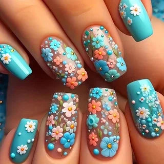 24pcs Square Stick-on Nails Set Goldfish Nail Tips Cheap Nail Seal Summer Beautiful false Nails Wholesale Holiday Press on Nails