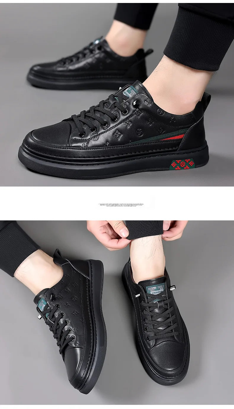 Spring New Shoes for Men Genuine Leather Casual Shoes Leisure Flats Skateboard Shoes Cow Leather Youth Lace-up Sneakers