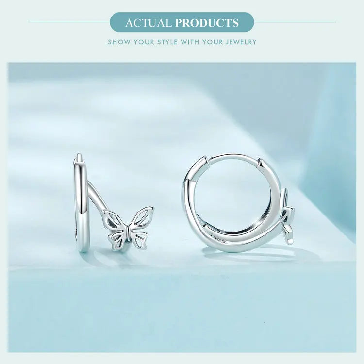 WOSTU Real 925 Sterling Silver Original Butterfly Hoop Earrings Oxidation For Women Wedding Party Daily Gift DIY Fine Jewelry
