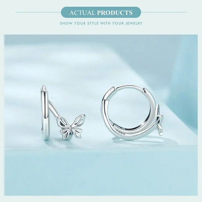 WOSTU Real 925 Sterling Silver Original Butterfly Hoop Earrings Oxidation For Women Wedding Party Daily Gift DIY Fine Jewelry
