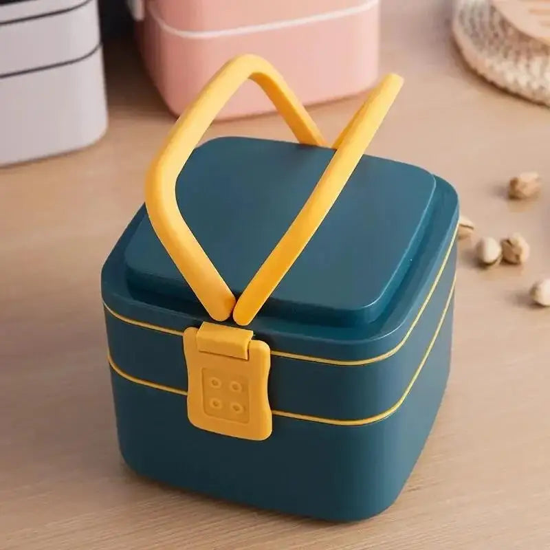 Fashion Morandi Color Portable Double Layered Lunch Box Student Lunchbox Plastic Microwave Preservation
