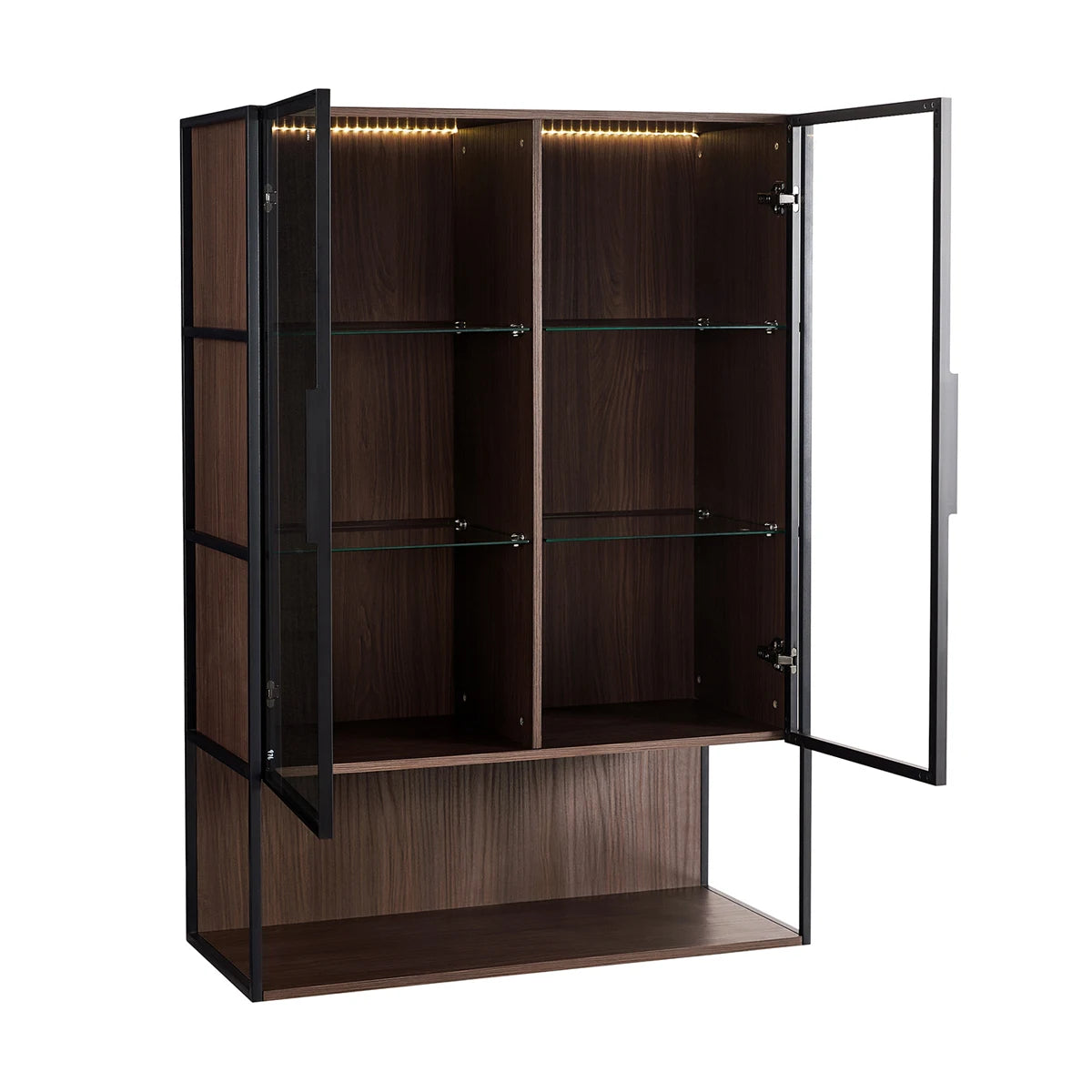 130cm Tall Lighted Display Cabinet, LED Curio Cabinet With Metal Frame And Tempered Glass Door For Living Room Home Office Study