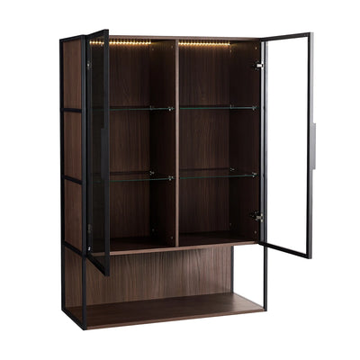 130cm Tall Lighted Display Cabinet, LED Curio Cabinet With Metal Frame And Tempered Glass Door For Living Room Home Office Study