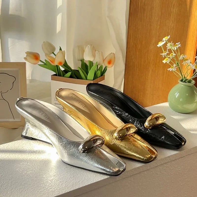 2025 Silver Slope Heel Peep Top Sandals Fashion Open Toe Slippers Banquet Party Woman Shoes 35-42 Urban Beauty