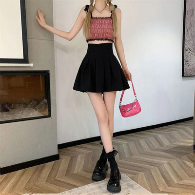 Lucyever Fashion Women Zipper High Waist Mini Skirt Korean Style Anti-Glare Pleated Skirt Female Show Leg Length A-Line Skirts
