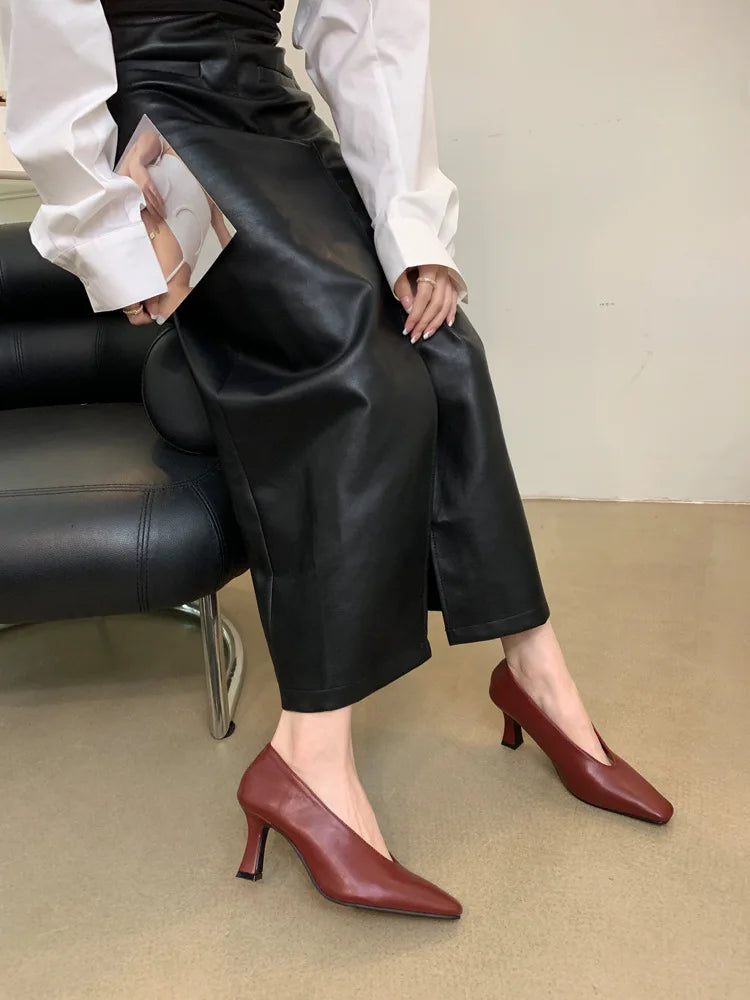 Elegant Woman High Heel Shoes Square Toe Pumps Female Office Shoe Shallow Designer Shoes Spring Autumn Brand Retro Witch Shoes