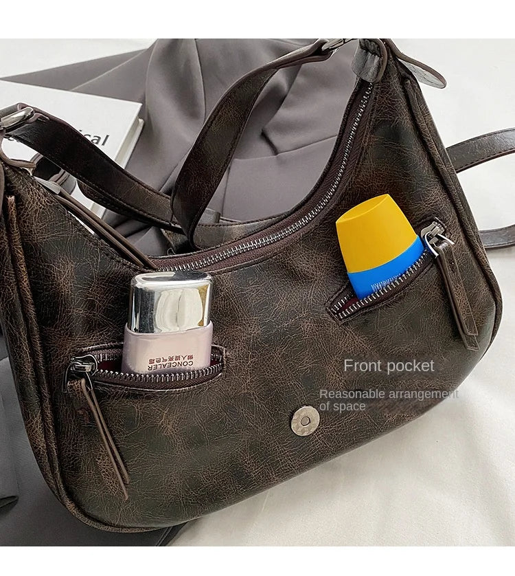Retro Belt Design PU Leather Shoulder Bags for Women 2024 Y2K Small Vintage Female Underarm Crossbody Bag Fashion Handbags