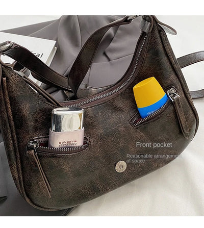 Retro Belt Design PU Leather Shoulder Bags for Women 2024 Y2K Small Vintage Female Underarm Crossbody Bag Fashion Handbags