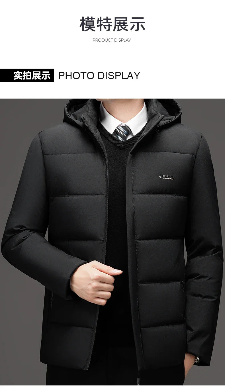 Men Business Hooded Parka Windbreaker Outwear Winter New Men's Jacket Parkas Windbreaker Solid Loose Thick Windproof Long Coat