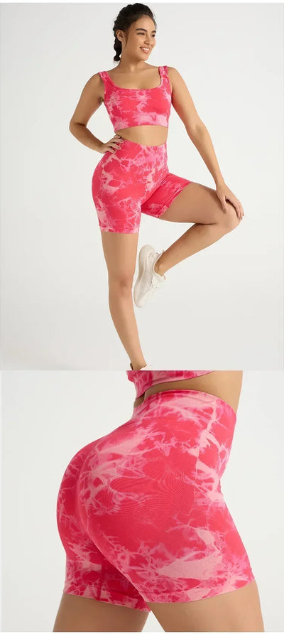 Women's Tie Dye Quick Drying Yoga Shorts Peach Hip Compression Shorts High Waisted Tight Fitting Sports Shorts  Yoga Specific