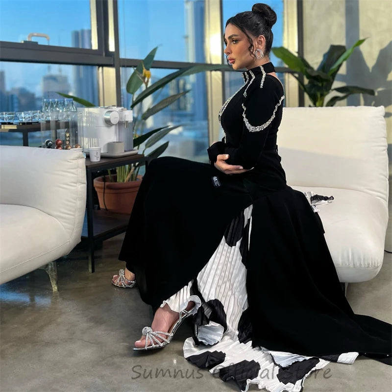 Black Formal Dubai Event Prom Dresses A Line Party Dress Shiny High Neck Evening Gowns Women Birthday Gowns Customized