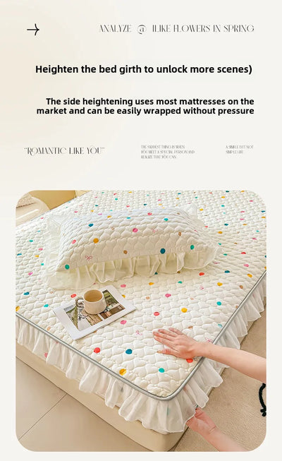 2025 New Single Bed Hat Korean Lace Bed Sheet Cover Chiffon Princess Wind Ins Cotton Four Seasons Bedspread Protective Cover