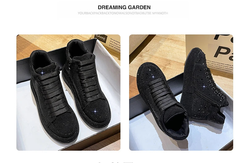 Fashion Sneakers Women Trend 2024 New Spring Autumn Platform Lace Up Rhinestone Women Casual Shoes Fashion Shiny Ladies Shoes