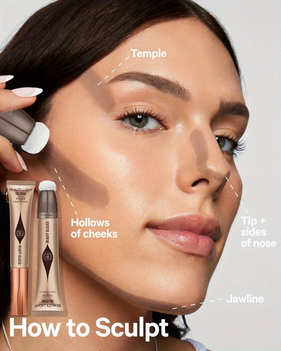 Waterproof Long-lasting Liquid Contour Cream with Sponge Brush Highlighter and Concealer - Silky and Creamy on Face and Body