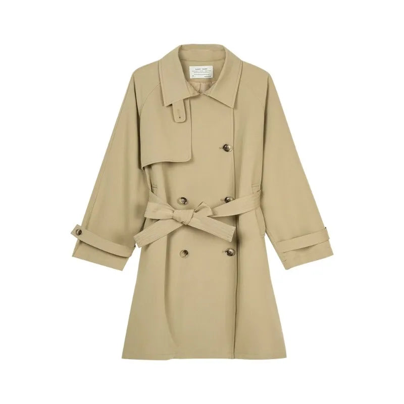 Women Spring Fall Short Trench Coat Korean Style Loose Fit Casual Khaki Jacket Petite-Friendly Versatile and Stylish Outerwear