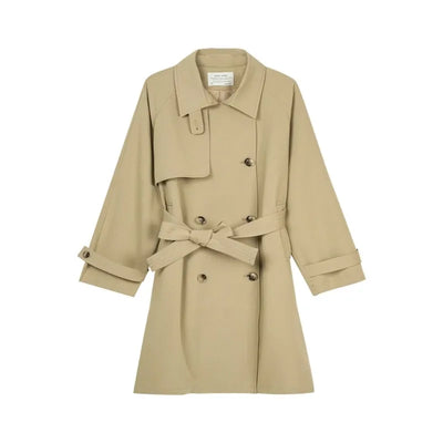Women Spring Fall Short Trench Coat Korean Style Loose Fit Casual Khaki Jacket Petite-Friendly Versatile and Stylish Outerwear