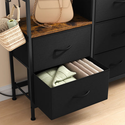 Chest of Drawers with 8 Fabric Drawer Sideboard Storage Cabinet for Kitchen Office with Charging Sockets Steel Frame 132x88x30cm