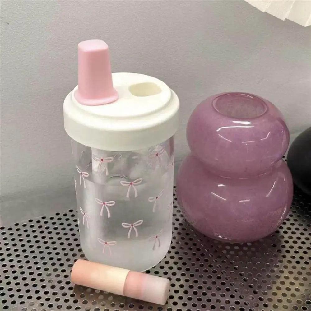 Portable 500ml Straw Cup Plastic Bowknot Cup With Lid Straw Large Capacity Water Bottle Juice Milk