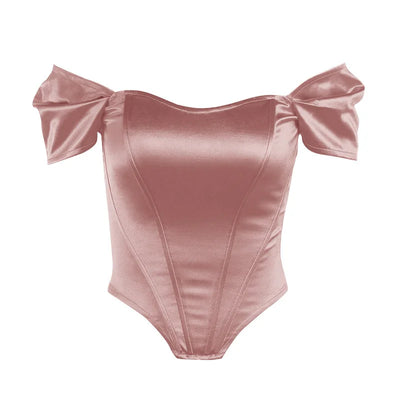 Cryptographic Off Shoulder Satin Sexy Backless Bustier Corset Crop Tops Women Sleeveless Summer Top Cropped Club Fashion Outfits
