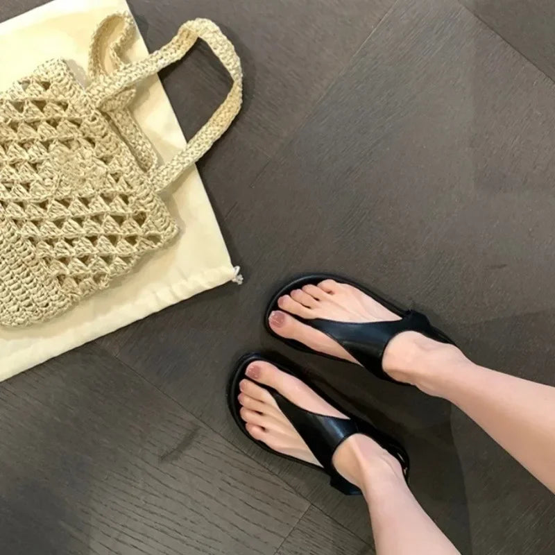 Flat with Slip-on Casual Modern Sandals Low Heel Solid 2025 High Quality Ladies Shoes Back Strap Roman Women's Sandals