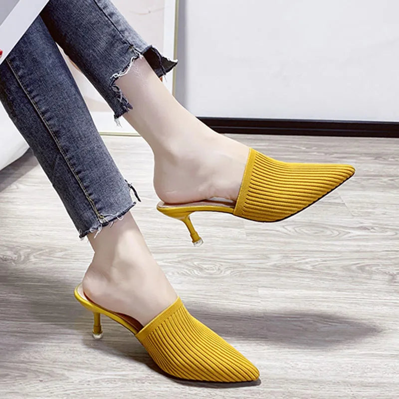 Comemore 2025 New Women's Summer Mules Fashion Female Flipflop Yellow Office Slippers Flat Sandals Women Spring Slides Shoes 43