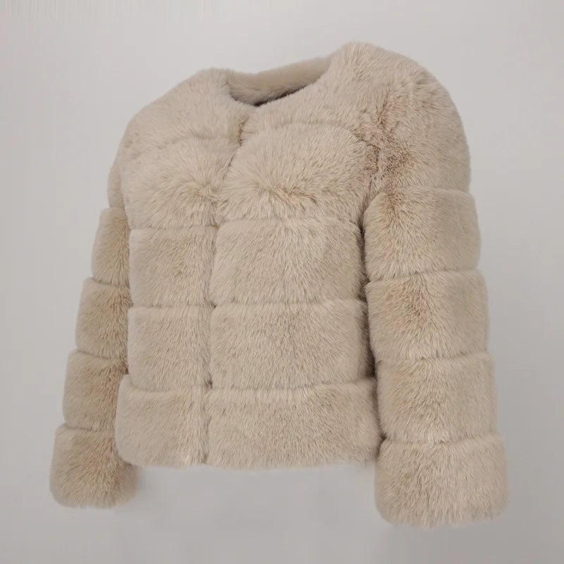 2023 Faux Fur Coat New Luxury Brand Winter Jacket Women Elegant Thick Warm Outerwear Streetwear Fake Fox Rabbit Fur Fashion