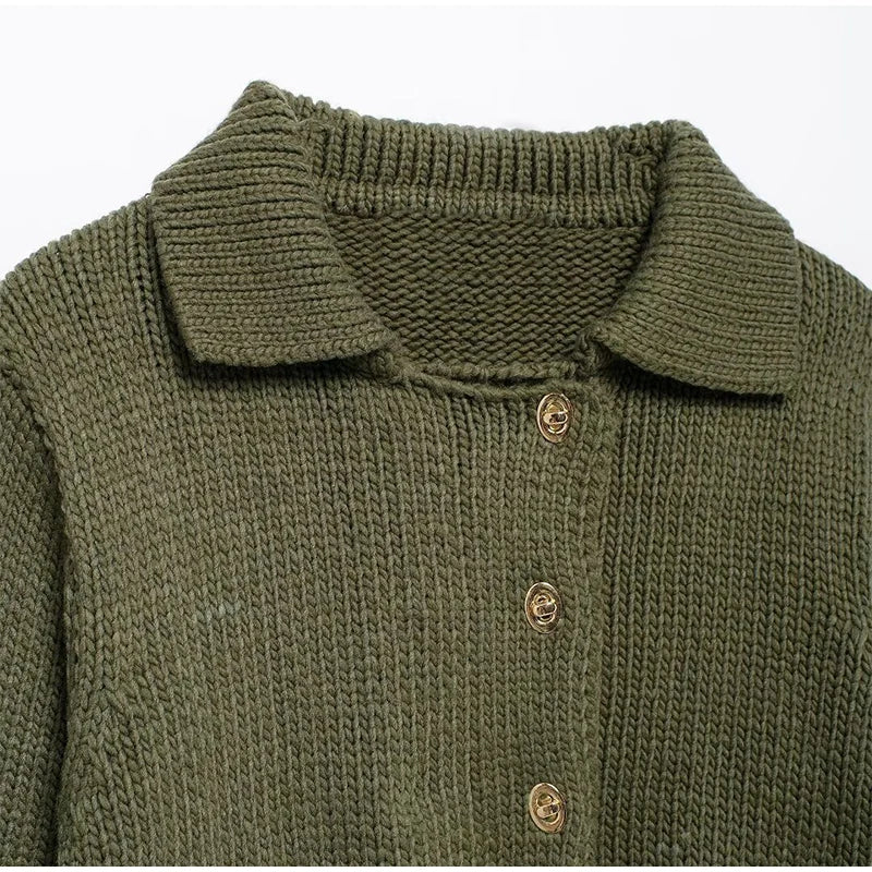 Fashion Knitted Cardigan Mini Skirt Sets Women Greenl Long Sleeve Single-breasted Sweater 2 Piece Set Lady All-matching Outfit