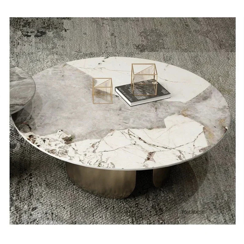 Light Luxury Italian Coffee Tables for Living Room Small Round Rock Slab Designer Table Minimalist Smooth Side Table for Office