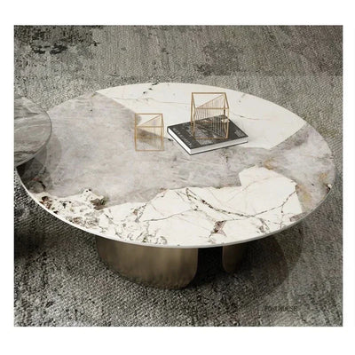 Light Luxury Italian Coffee Tables for Living Room Small Round Rock Slab Designer Table Minimalist Smooth Side Table for Office