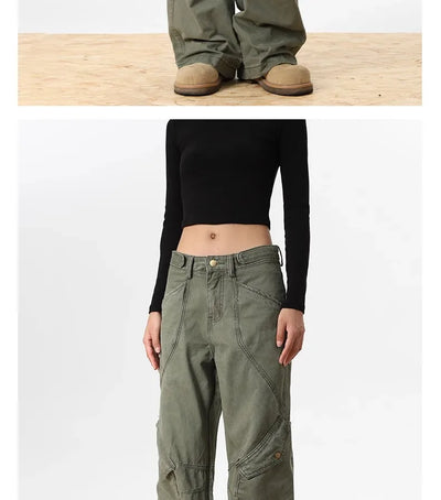 2024 Ropa Y2K Streetwear Army Green Baggy New Jeans Cargo Pants For Women Designer Clothes Multi Pockets Casual Lady Trousers
