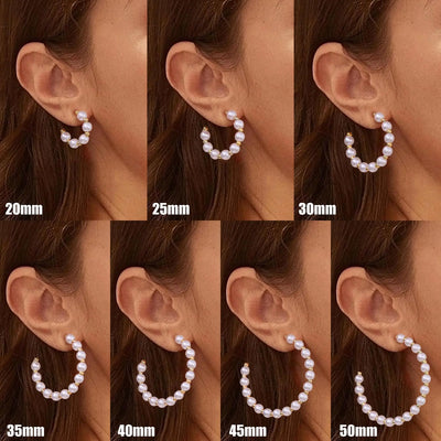 Shevalu New Women Elegant Pearl Hoop Earrings Lady Classic Design Multi-Size Earrings Luxury Hoops With 925 Sterling Silver Post