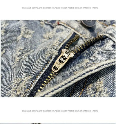 American Y2K Light Luxury Quality Retro Denim Shorts Summer Hip Hop INS Men Loose Shave Jacquard Couple Denim Five Point Pants