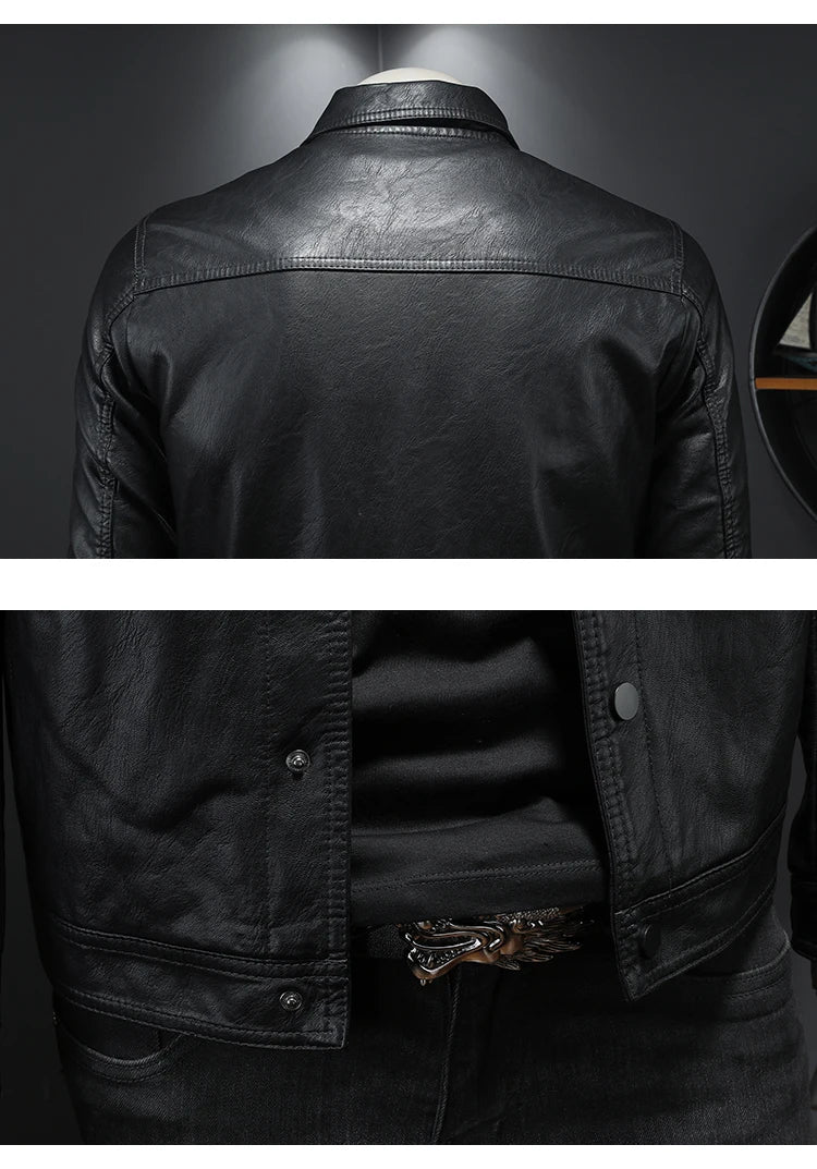 2024 Autumn and Winter New Men's Fashion Handsome with Fine Lapel Motorcycle Leather Coat Slim Stylish Man  Men Jacket