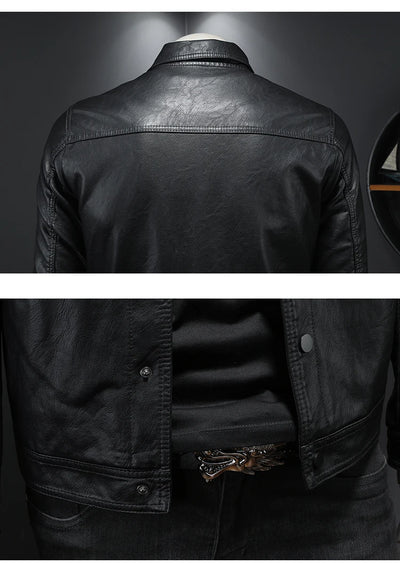 2024 Autumn and Winter New Men's Fashion Handsome with Fine Lapel Motorcycle Leather Coat Slim Stylish Man  Men Jacket