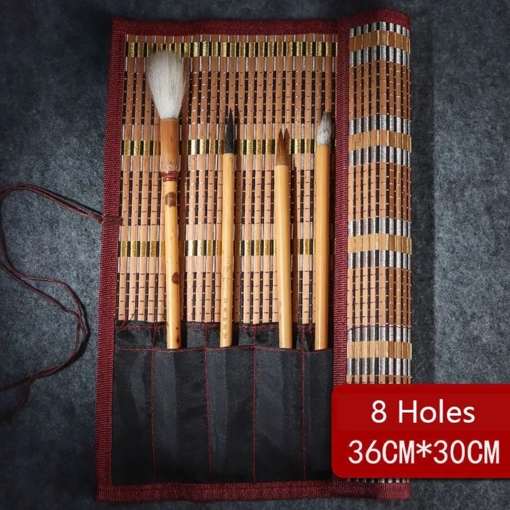 Bamboo Painting Brushes Holder High Quality Large Capacity Chinese Style Calligraphy Pen Curtain Pen Case Art Supplies