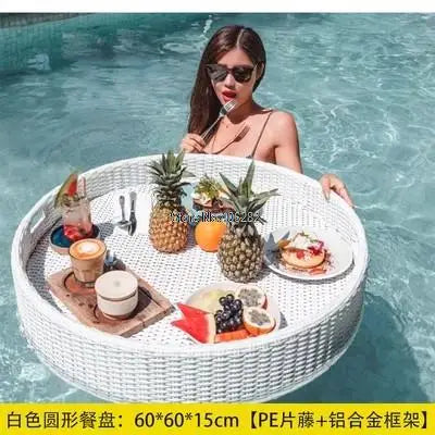 Bali Rattan Tray Swimming Pool Floating Rattan Tray Breakfast Afternoon Tea Dinner Plate Hotel Rattan Basket