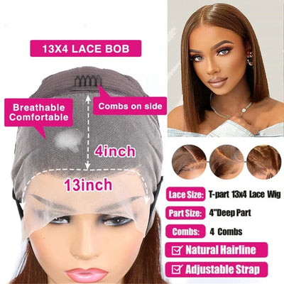 12A Malaysia #4 Brown Straight Short Bob Wig 100% Human Hair Wig Chocolate Glueless Wig Virgin Hair For Black Women