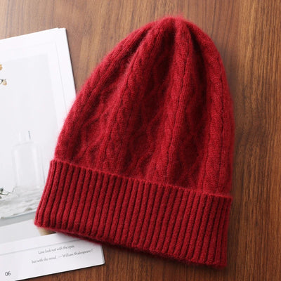 100%Pure Cashmere Women's Winter Hat 2023 Warm Wool Soft Beanie Bonnet y2k Rhombus Luxury Beanies For Lady Knitted Skullies Cap