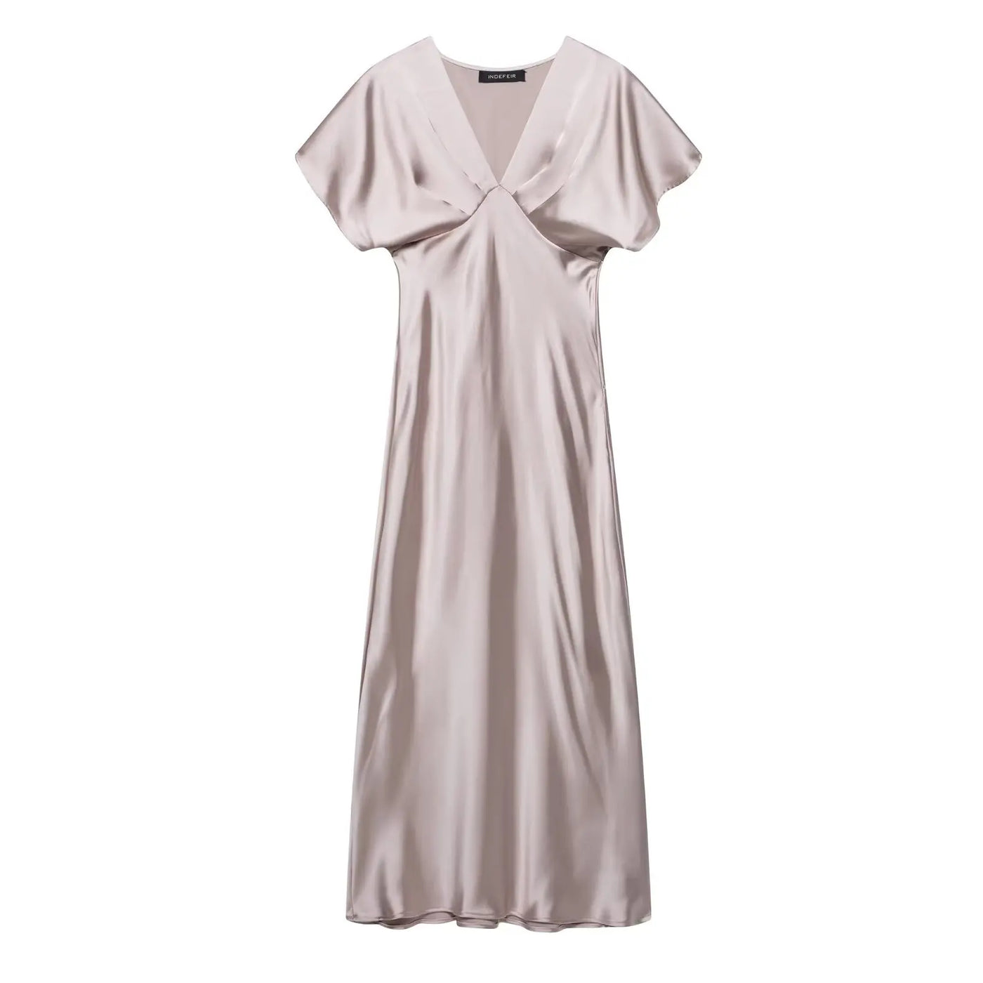 TRAF 2025 Woman Fashion Silk Texture Midi Dress Casual Slim Short Sleeve V Neck Midi Long Dresses Vestidos Mujer