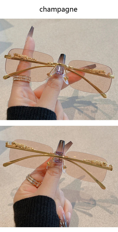 12pcs Brand Leopard Rimless Rectangle Sunglasses Fashion Y2K Frameless Sun Glasses Shades for Women Men UV400