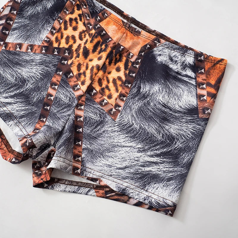 CUTENOVA Spring/Summer Leopard Print Sleeveless Tank Top + Mini Shorts Exposed Navel Skinny Shorts Set Fashion Streetwear Y2K