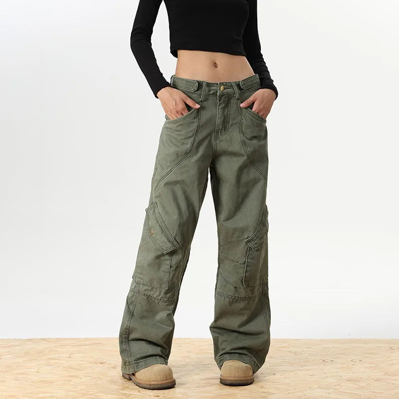 2024 Ropa Y2K Streetwear Army Green Baggy New Jeans Cargo Pants For Women Designer Clothes Multi Pockets Casual Lady Trousers