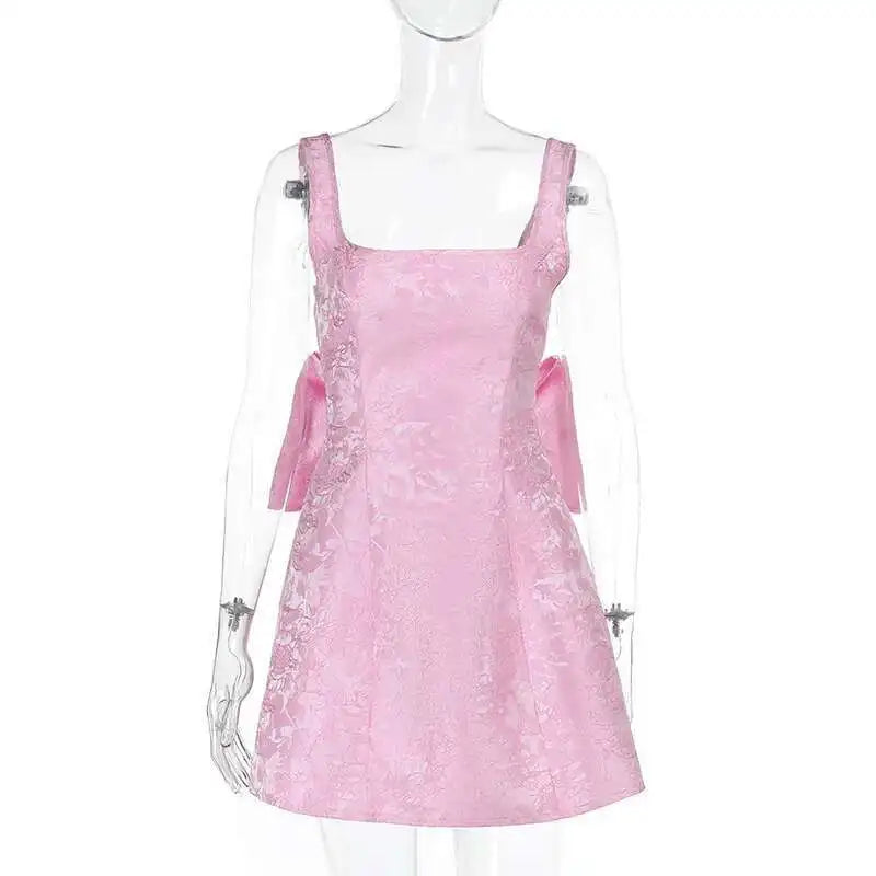 Townlike Jacquard Waist Wrap A-line Dress Women Spaghetti Strap 2025 Spring Summer Dress Bow Nightclub Sexy Party Dresses