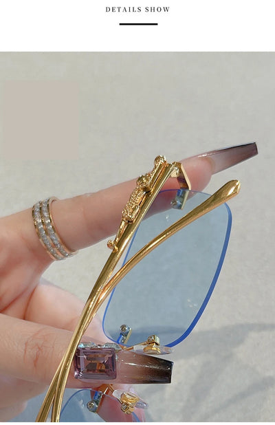 12pcs Brand Leopard Rimless Rectangle Sunglasses Fashion Y2K Frameless Sun Glasses Shades for Women Men UV400