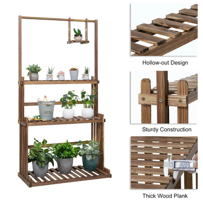 3 Tiers Heavy Duty Hanging Plant Stand Wood Garden Tall Flower Display Rack