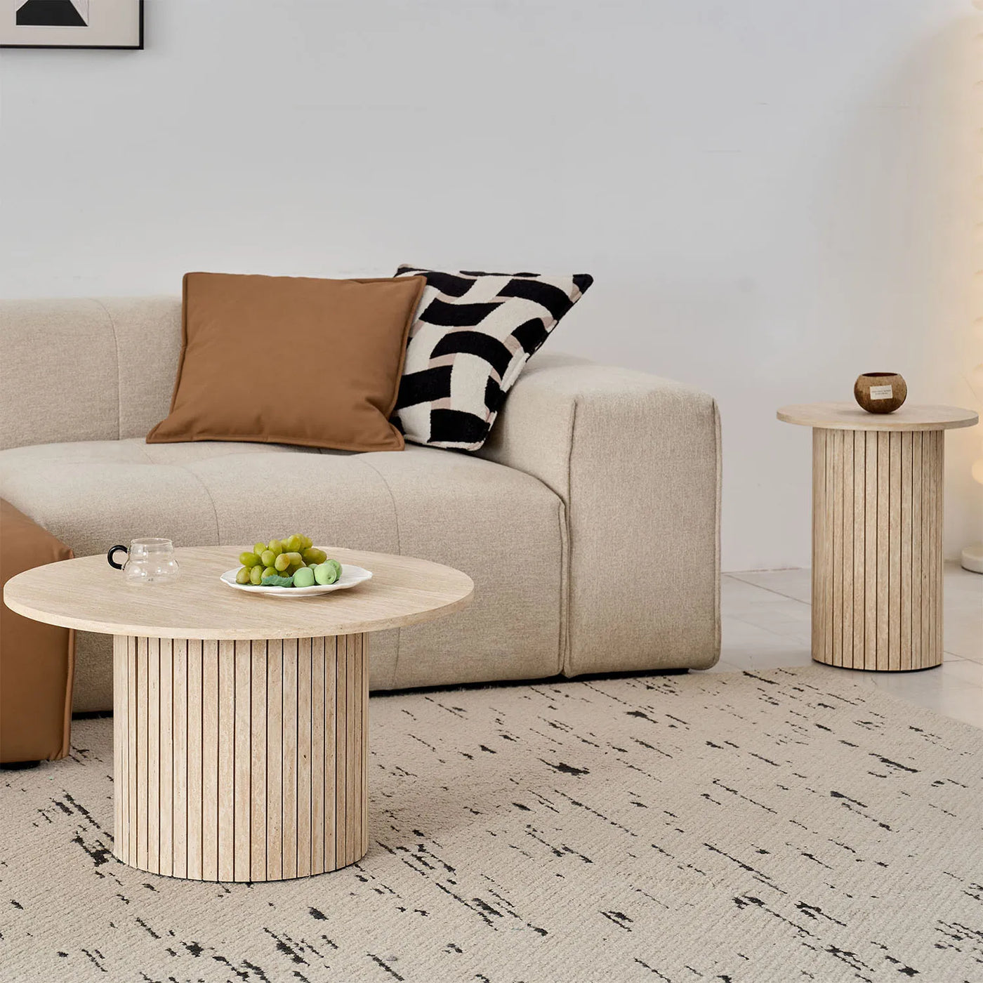 Set of 2 Nordic Style Wooden Round Coffee Table Set, Wooden Nesting Coffee Table, for Living Room/Bedroom Furniture