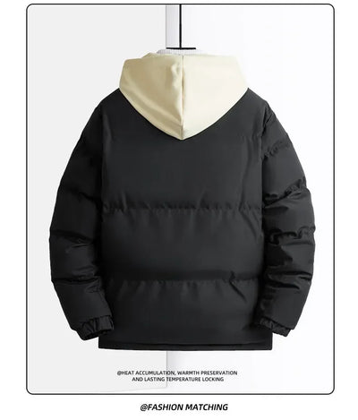 New Solid Color Hooded Collar Male Windbreak Cotton Padded Down Jacket Warm Thick Men Parka Winter Casual Mens Outwear Parkas