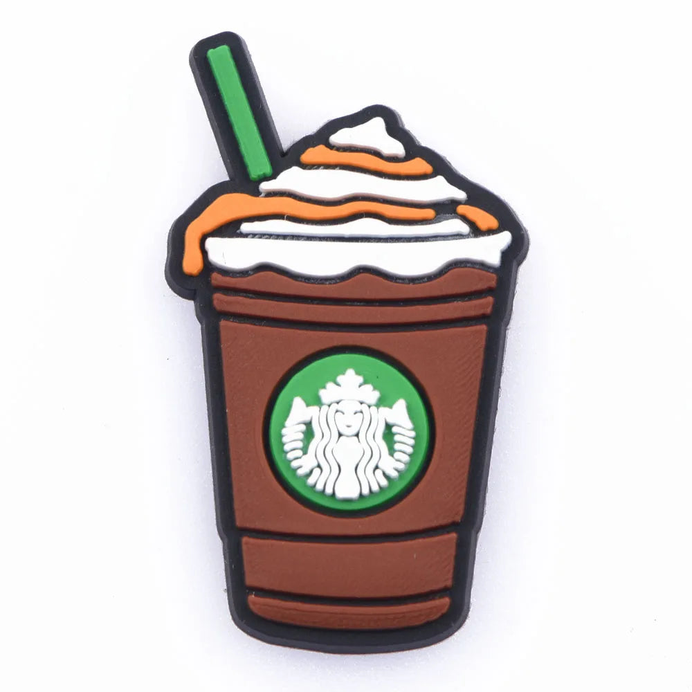 1pc Cute Cartoon Cat Coffee Cup PVC Shoe Charms Buckle Clogs Accessories for Girls Sandals Decoration Kids Gift